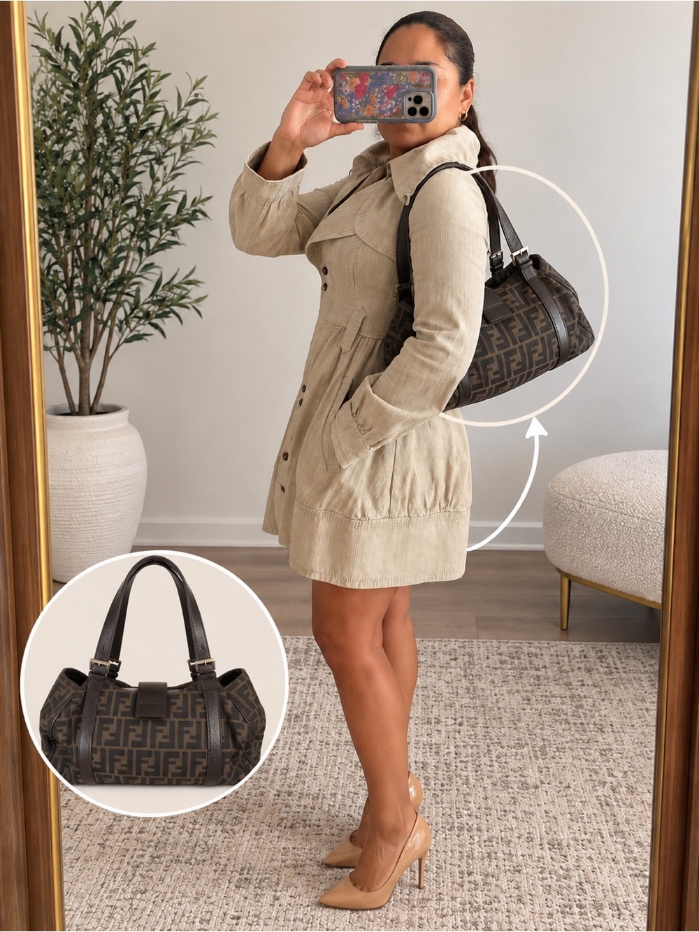 Fendi Dark Brown FF Monogram Shoulder Bag